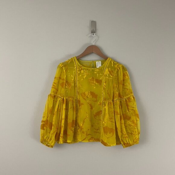 Anthropologie Meadow Rue Yolanda Velvet Burnout Peasant Top Size 0 Petite - Picture 1 of 5